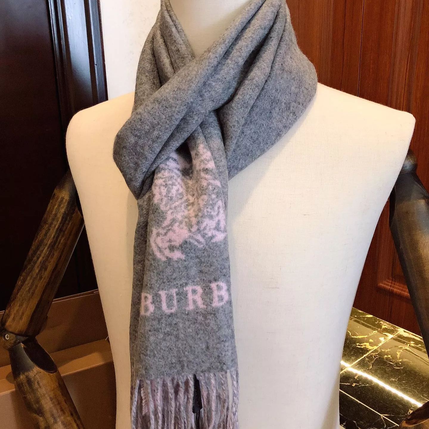 Simple Solid Monogram Fringed Wool Scarf