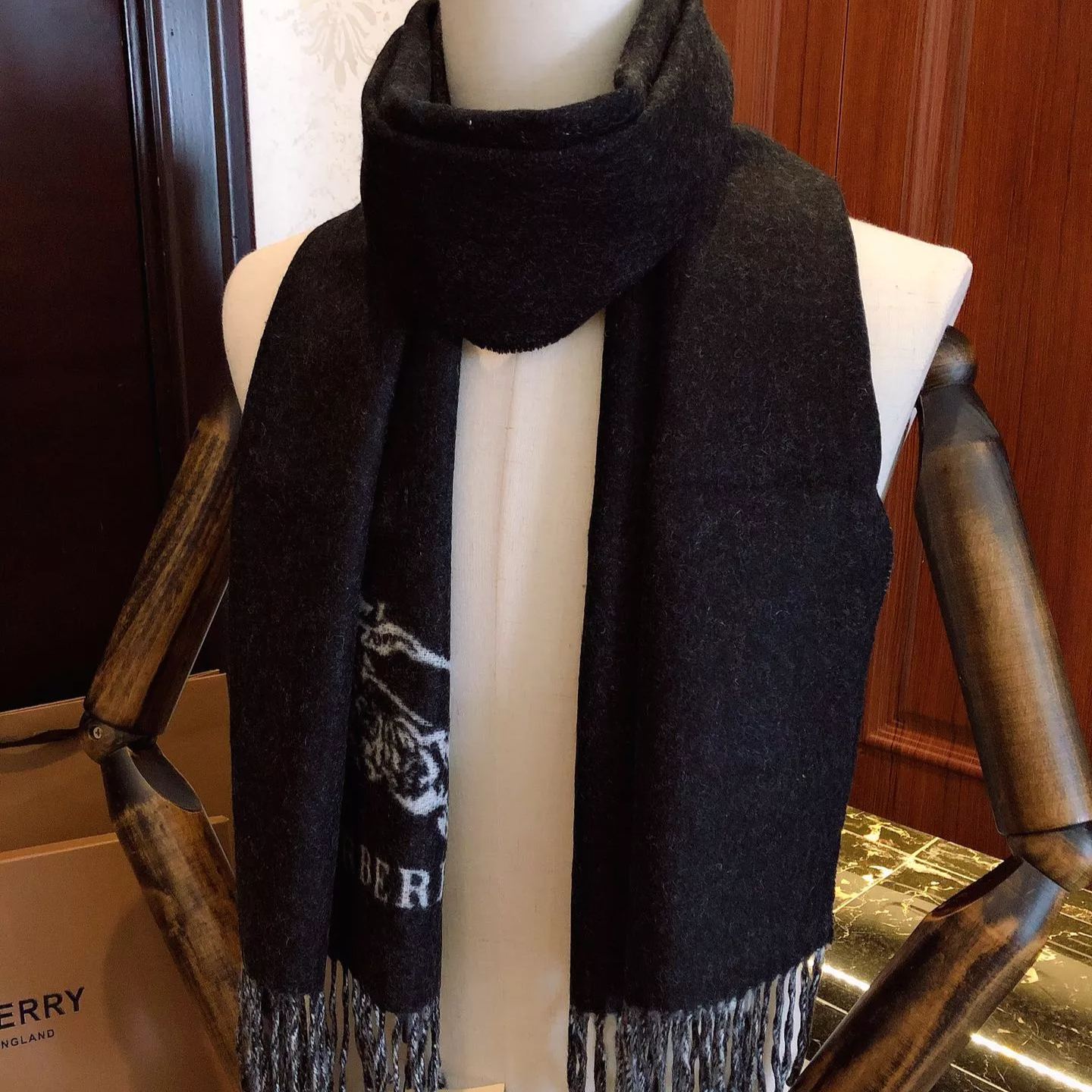 Simple Solid Monogram Fringed Wool Scarf