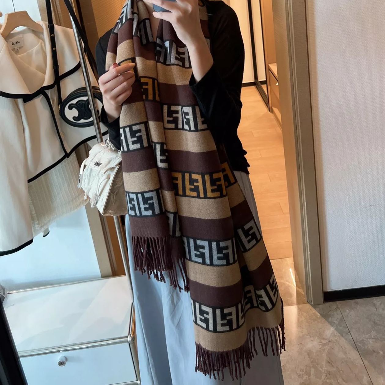 F-letter Cashmere Fringed Scarf Shawl