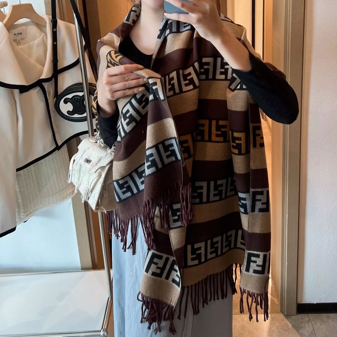 F-letter Cashmere Fringed Scarf Shawl